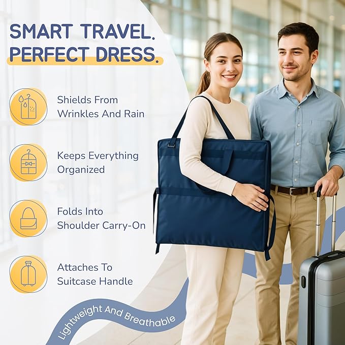 Sturdy Oxford polyester fabric - 72" Wedding Dress Garment Bag - Shoulder Strap - Accessory Pockets - Attaches to Suitcase – Waterproof – Trifold – Designed for Full Skirts – Carry Handle (Red)