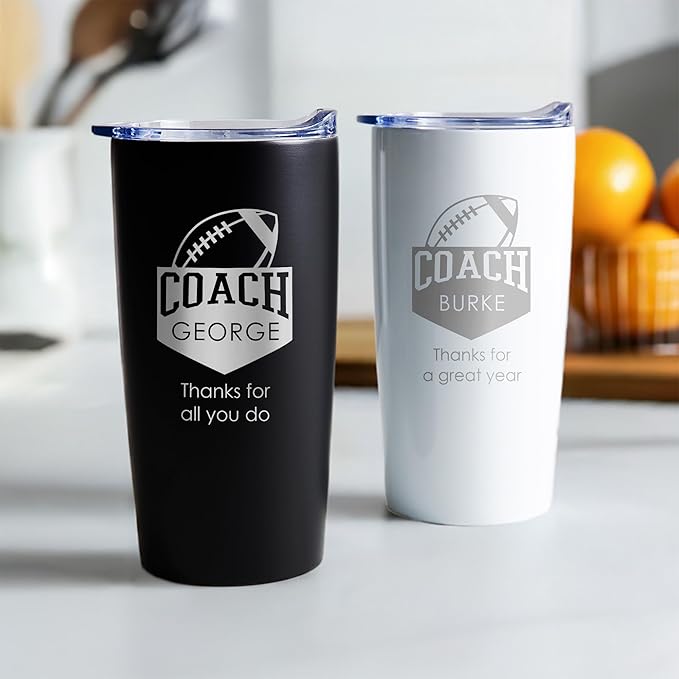 Lifetime Creations Personalized Football Coach Tumbler: Custom Football Coach Gift, Coaches Coffee Travel Mug from Team, Insulated Engraved Stainless Steel 20 Ounce Cup (Matte Black)