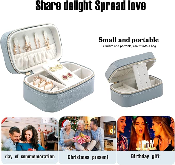 Travel Jewelry Case Bulk Of 4 For Women Weekend Trips, Gold Zip, PU Leather Compact Jewelry Organizer For Earring Bracelets Blue Travel Jewelry Box Set 4 Perfect For Small Bridesmaid Jewelry Box Gift