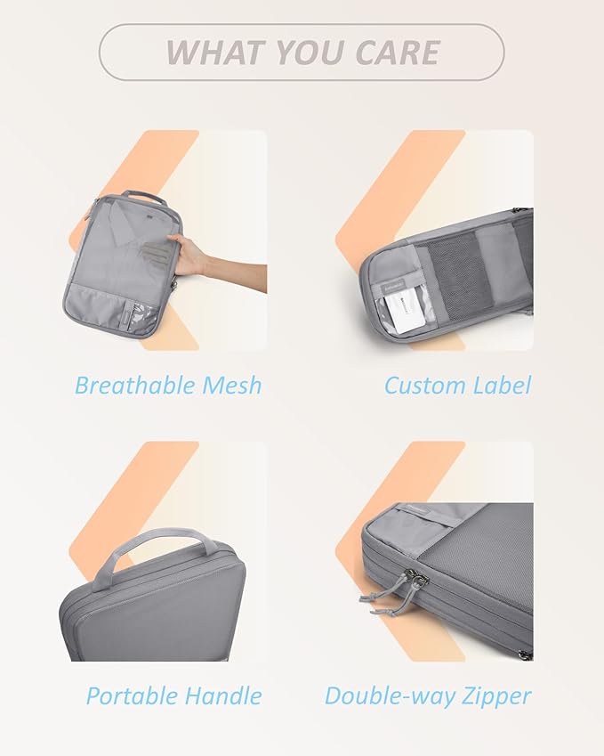 BAGSMART 6 Set Compression Packing Cubes - Lightweight Travel Essentials, Durable Luggage Organizer