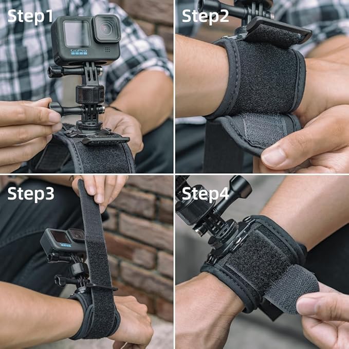 SUREWO Wrist Strap Mount with Quick Release Adapter Compatible with GoPro Hero 13/12/11/10/9/8/7//6/5 Black,DJI Osmo Action 5 pro/4/3/2,Insta 360 ONE R,AKASO/Campark and More