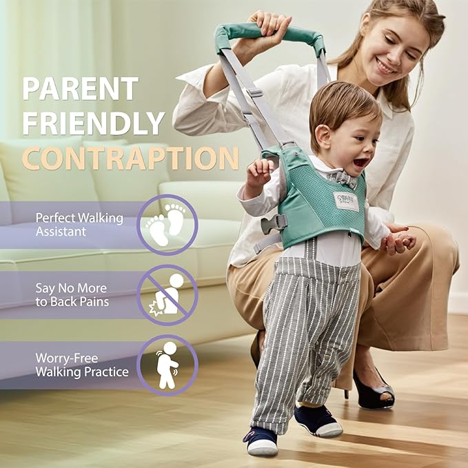 Baby Walking Harness-Handheld Assistant Belt- Toddler Infant Walking Aid for Trainer & Support 7-24 Month Old (summer-Green-1817)