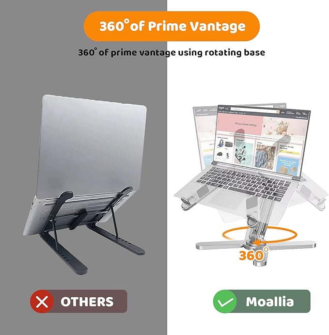 Laptop Stand with 360 Rotating Base, Computer Notebook Laptop Riser Metal Holder for Desk Collaborative Work, Fully Foldable for Easy Storage, Fits All MacBook, Laptops up to 16 inches