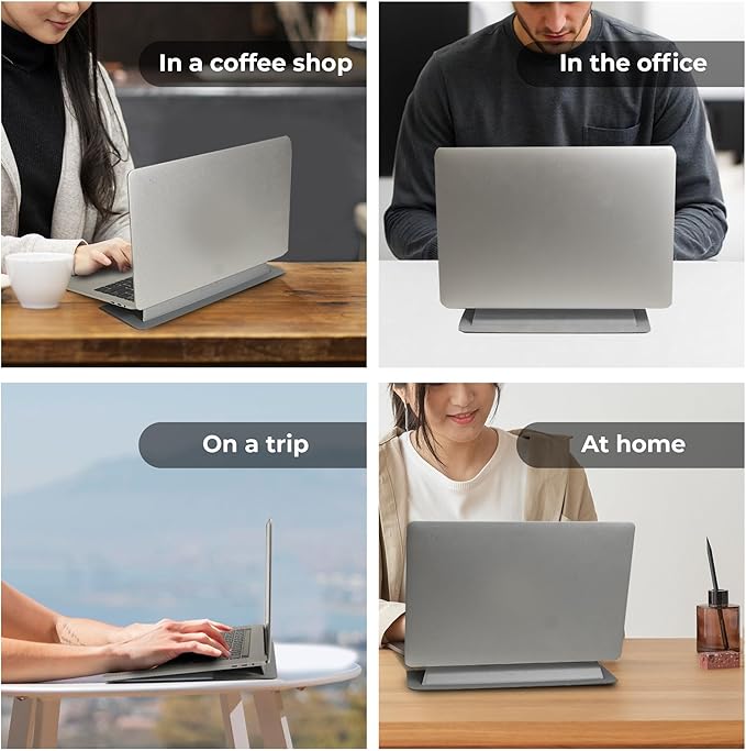 SenseAGE Laptop Stand for Desk, Office, Ergonomic Notebook Stand, Foldable & Portable Travel FlatStand, Lightweight, Anti-Slip, Compatible with MacBook Air, Pro, and Up to 15.4" Laptops (Charcoal)