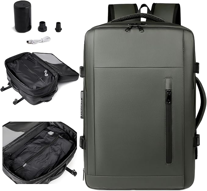 Vacuum-sealed travel computer backpack, Water-Resistant, With vacuum pump, Multiple Compartments, Anti-theft combination lock (Black)