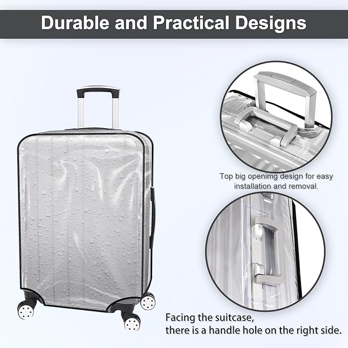 Suitcase Cover for 28" Luggage TSA Approved Clear PVC Thickened Protective Sleeve Waterproof Cover for Wheeled Luggage