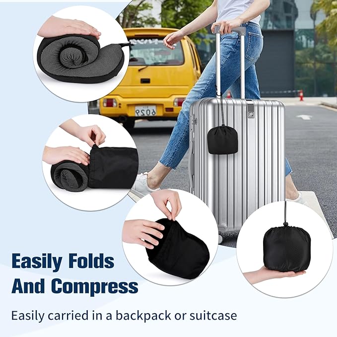 Neck Pillow for Traveling, Travel Pillows for Airplanes,100% Pure Memory Foam Travel Neck Pillow, Adjustable Flight Pillow, Portable Plane Accessories with Eye Mask, Earplugs, Carry Bag