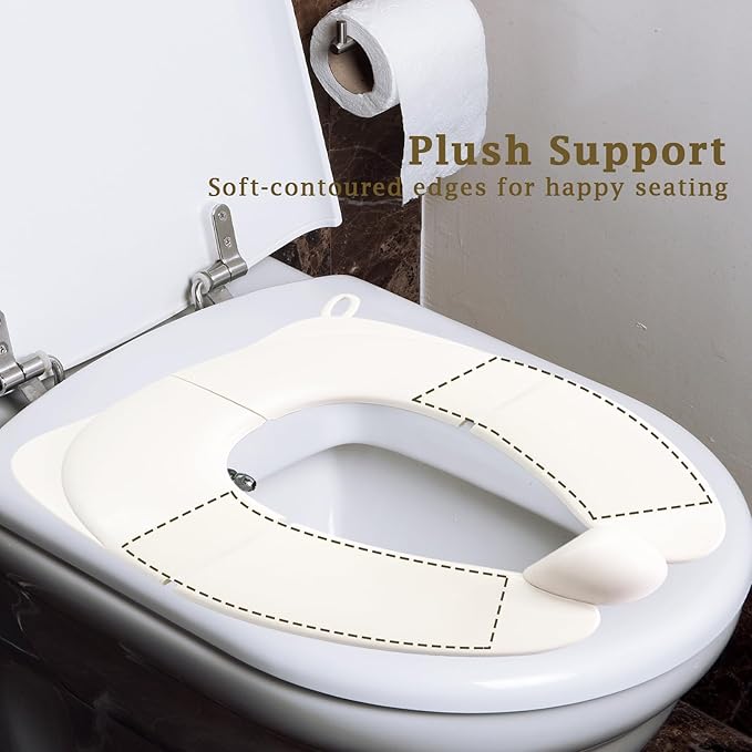 Portable Toilet Seat for Kids, Foldable Universal Fit Potty Training Seat with Anti-Slip Base & Splash Guard Travel Toilet Seat with Storage Bag, Easy Clean-White