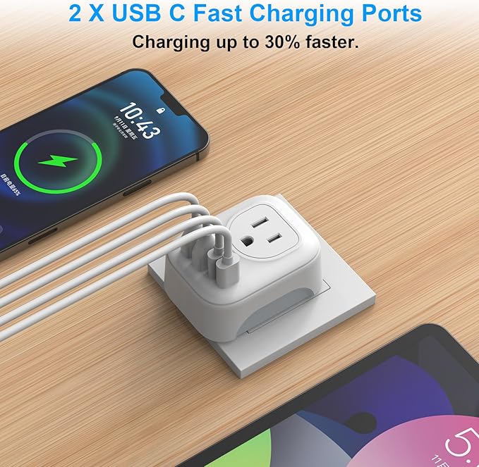 European Travel Plug Adapter, International Plug Adapter with 2 AC Outlets 4 USB Ports(2 USB C), Type C Europe Power Plug Charger for US to Europe EU France Spain Germany Iceland Italy