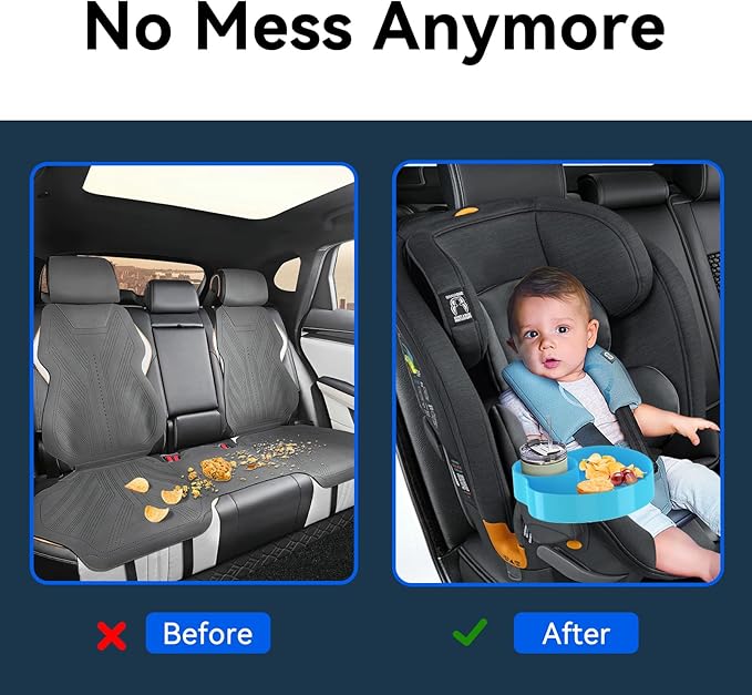 Kids Car Seat Tray, Travel Tray with Cup Holder for Toddler Baby, Kids Car Seat Food Snack Organizer for Road Trip, Stroller snack Organizer Travel Must Haves Toddler Must Haves (Sky Blue, 1 PCS)