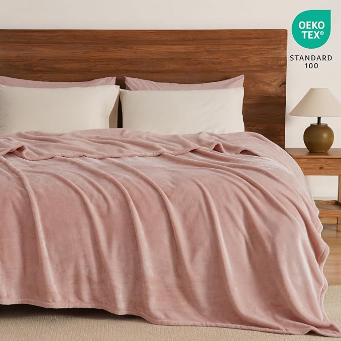 PHF Ultra Soft Fleece Blanket Queen Size, No Shed No Pilling Luxury Plush Cozy 300GSM Lightweight Blanket for Bed, Couch, Chair, Sofa Suitable for All Season, 90" x 90", Rose Pink