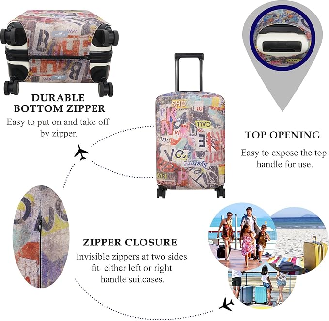 Explore Land Travel Luggage Cover Suitcase Protector Fits 18-22 Inch Case (Retro Pictorial, S)