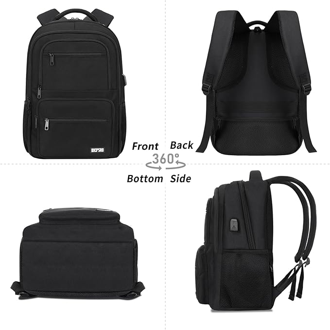 Black Backpack for School, School Backpack for Boys Girls Teens, College Book Bag, Water Resistant Bookbag, Back Pack for Men Women, Business Work Travel