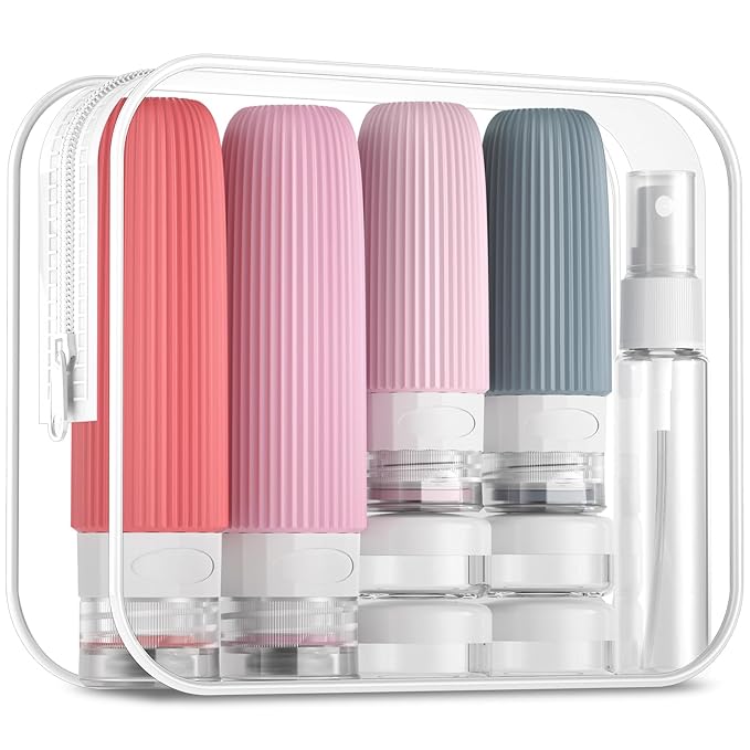 16 Pack Travel Bottles Set, TSA Approved Leak Proof Silicone Squeezable Containers for Toiletries, Refillable Travel Accessories for Conditioner, Shampoo, Lotion & Body Wash Accessories