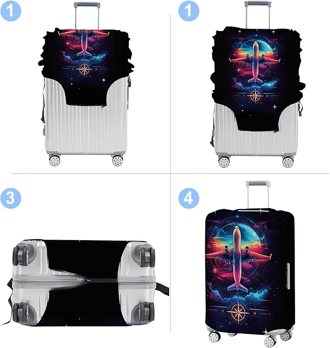 Luggage Cover Washable Suitcase Protector Anti-scratch Suitcase cover Fits 20-34 Inch Luggage (Aircraft, L(28-30inch suitcase))