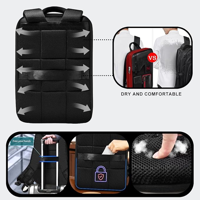 ZINZ Laptop Backpack 15 15.6 16 Inch, Expandable Computer Rucksack with Multi-Pockets Anti-Theft Travel Daypack for Men and Women,Black&Red