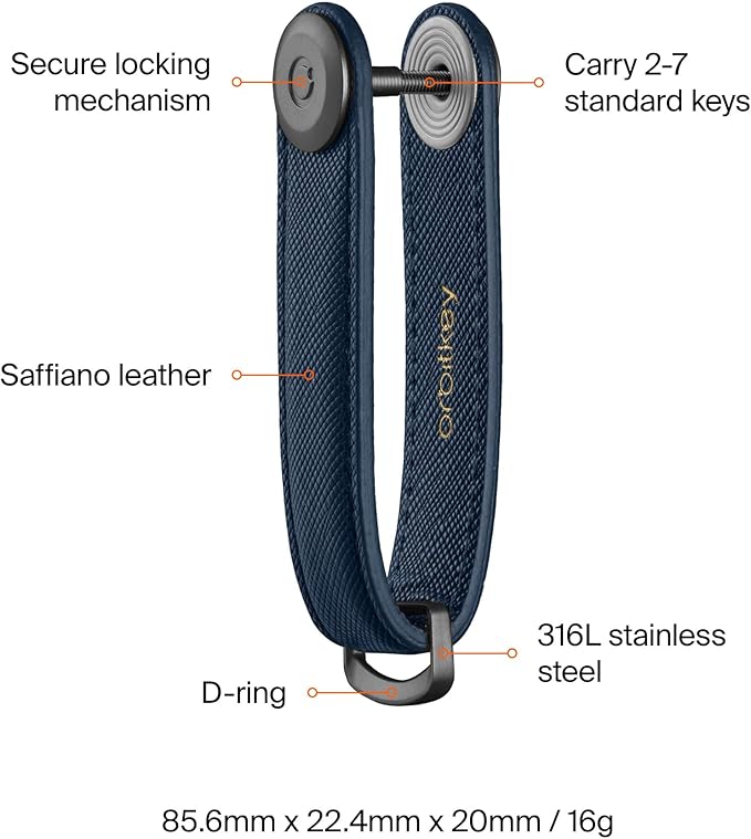 Orbitkey Saffiano Leather Key Organiser | Holds up to 7 keys, Oxford Navy