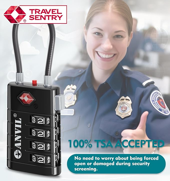 ANVIL 4 Digit Luggage Locks, TSA Locks for Luggage, Advanced TSA008 core, Alert Indicator for Your Travel Lock, Suitcase Lock. (2, Black)