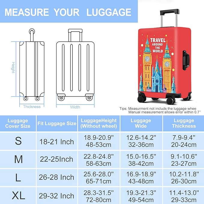 Luggage Cover Washable Suitcase Protector Anti-Scratch,Stretchable Fit for 20-34Inch Luggage Durable Travel Bag Cover with Zipper Closure (London-2, L(fits 28-30Inch suitcase))
