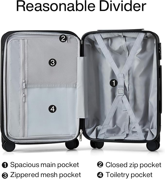 Hanke Expandable Hardshell Luggage Sets 3 piece Carry on Luggage with Wheels Suitcases Lightweight Checked Travel Luggage Rolling Large Suitcase Travel Luggage Bag Woman Men 20/24/29 Inch(Jet Black)