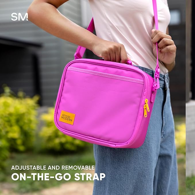 Simple Modern Hadley with Shoulder Strap | Lunch Box for Kids, Teens, and Adults | Insulated Bag for Girls, Boys, Women, Men | Meal Containers with Exterior and Interior Pockets | Raspberry Vibes