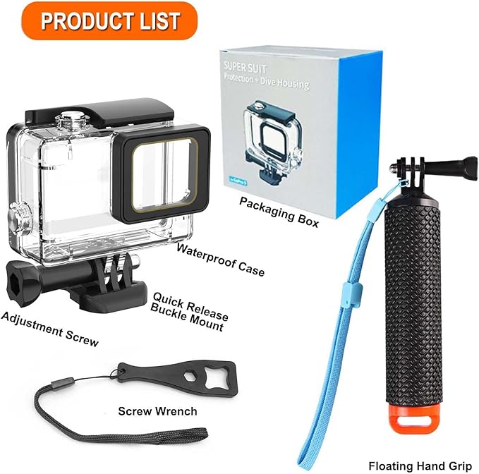 Compatible for Go Pro Hero 4K (13 Mini) Black Waterproof Housing Case 60M/196FT Protective Underwater Diving Case Shell with Cameras Handle Mount Accessories Kit