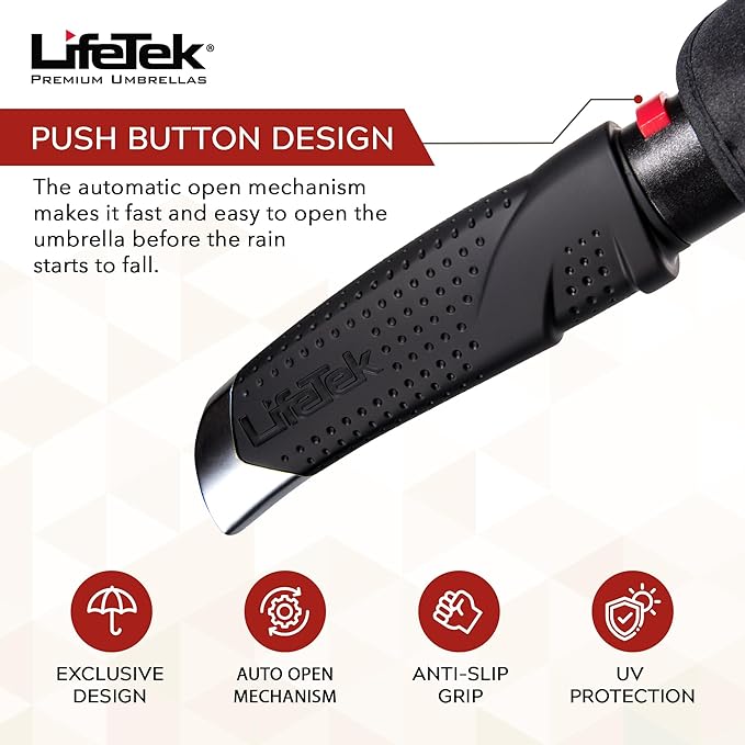 LifeTek Premium Travel Umbrella - Windproof & Compact for Men & Women, Automatic Open Close, Fits in Purse Laptop Bag or Backpack, Strong Frame for Heavy Rain & Sun UV Protection