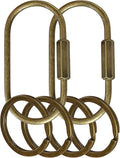 Key Chain, Brass Key Rings 2 Pack Screw Lock Key Organizer with 4 Rings Carabiner Keychain Clip for Men and Women