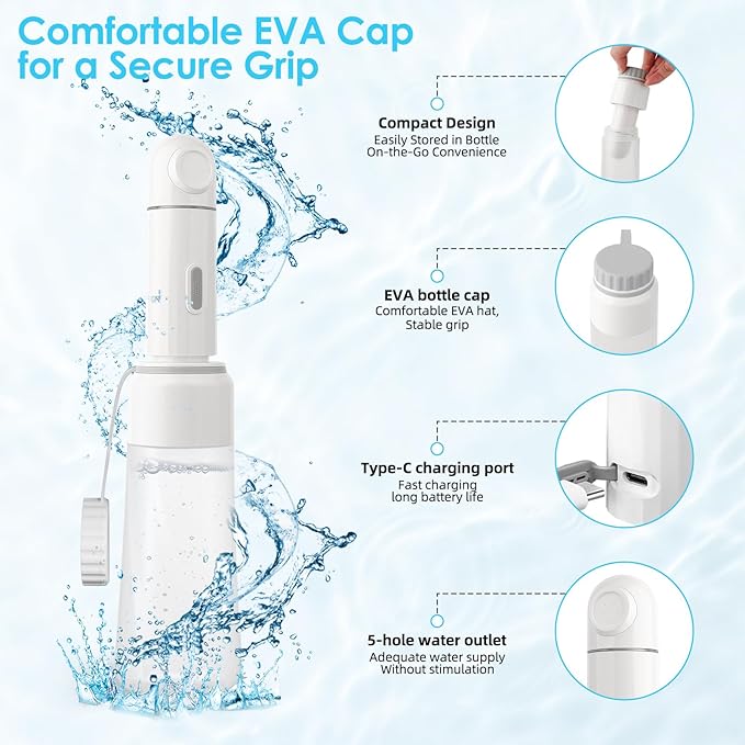 Portable Electric Travel Bidet, 350ML Electric Sprayer Bidet with Built-in Body for Easy Storage, Two Pressure Modes for Personal Hygiene Cleaning for Women and Men , White