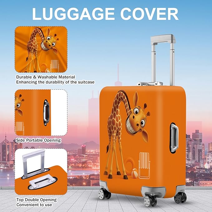 ANNA QUEEN Giraffe Fun Luggage Cover, Playful Giraffe Design with Beach Ball and Chair, Stretchable, Washable Travel Sleeve for 20-22 Inch Luggage