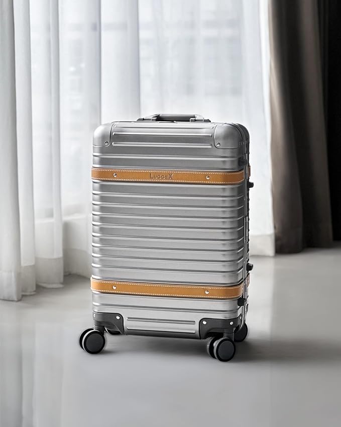 LUGGEX All Aluminum Carry On Luggage with Wheels - Zipperless Hardshell Suitcase with TSA Lock (Matte Silver, 20 Inch)