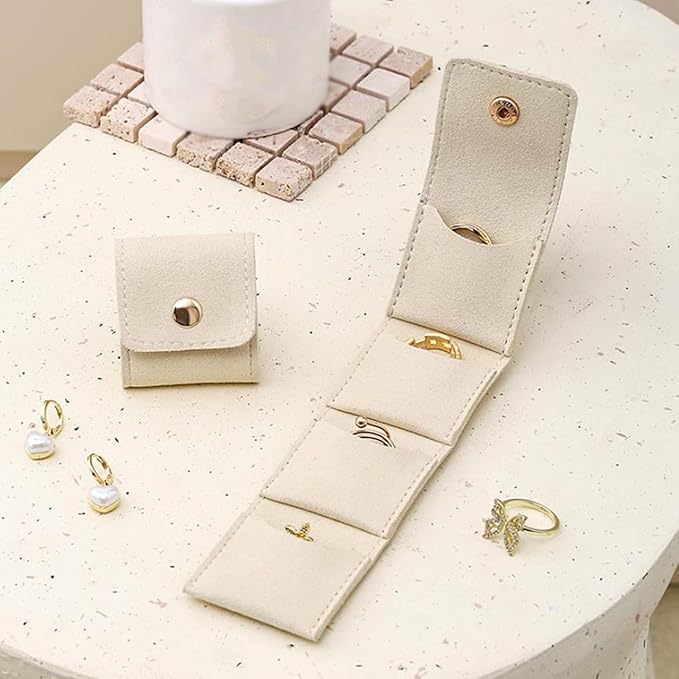 Mini Travel Jewelry Bag, 2025 New Travel Jewelry Case Organizer, Portable Foldable Compartment Auxiliary Mini Travel Jewelry Roll Bag With Buckle For Small Jewelry Earrings, Rings, Necklaces (F)