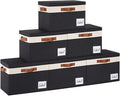 GhvyenntteS Extra Large Storage Bins with Lids, Foldable Fabric Storage Boxes with Lids and 3 Leather Handles, Storage Baskets with Label Window (6 Pack, Black, 15.75" x 11.8" x 10.2")