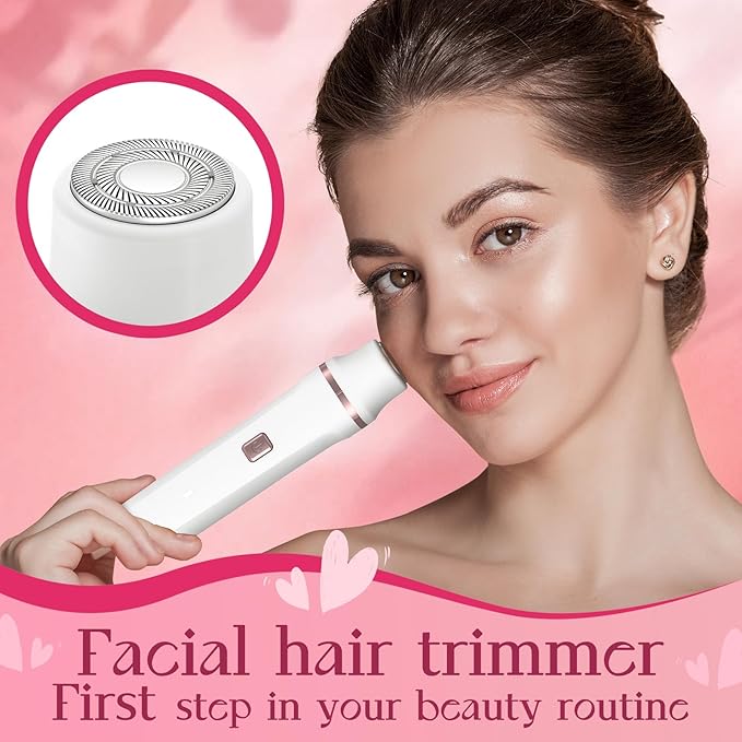 Pubic Hair Trimmer Women - 2-in-1 Electric Bikini Shaver & Facial Hair Remover, Waterproof Body Groomer with Ceramic Blades, USB-C Fast Charging Dock, Cordless Razor for Women's Sensitive Skin (White)