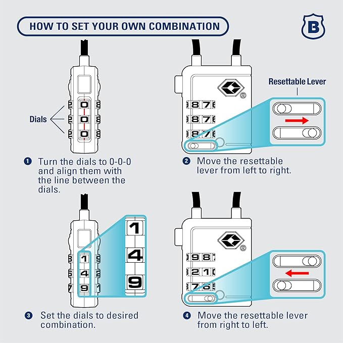Brinks TSA Accepted Indicator Luggage Lock, Blue - Ressetable Combination, New More Secure TSA008 Key, 2 Pack