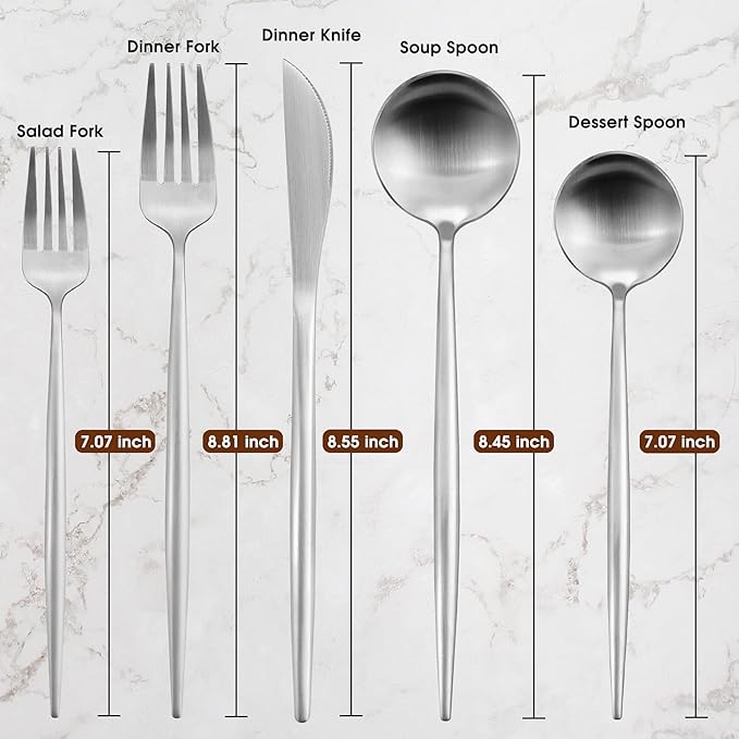 20-Piece Stainless Steel Silverware Set - Tableware Cutlery for 4, Satin Finished & Dishwasher Safe