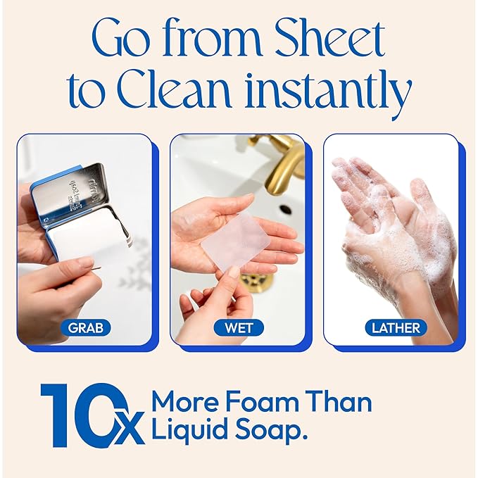 FOMIN - Antibacterial Paper Soap Sheets Tin for Traveling - (300 Sheets) Variety Pack (Unscented, Lemon, Lavender) Portable Travel Hand Soap Sheet, Dissolvable Mini Camping Hand Soap for Hand Washing