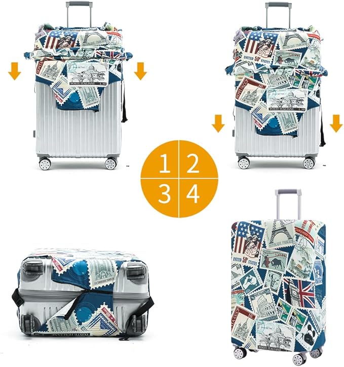 Travelkin Luggage Covers For Suitcase Tsa Approved,Suitcase Cover Protector Fit 18-32 Inch Luggage (Stamp, S)