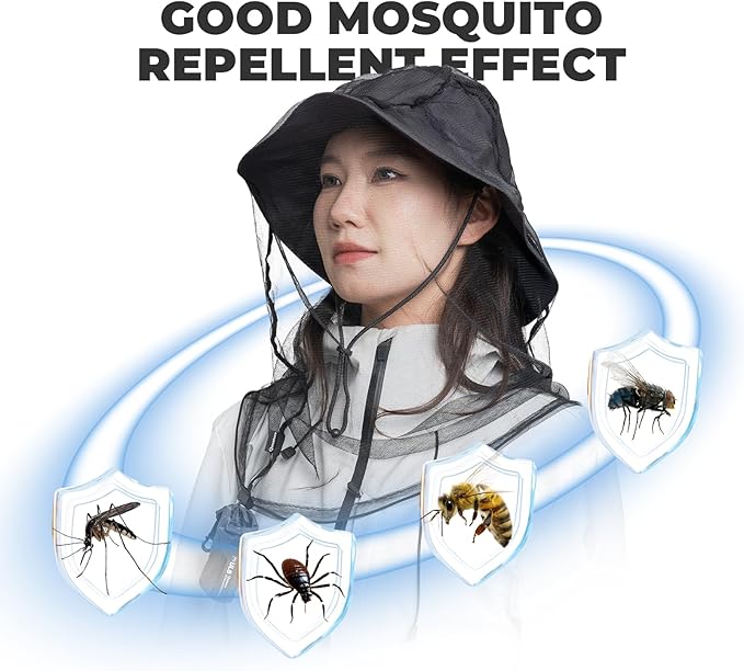 Mosquito Head Net for Insects, Bug Net for Head, Extra Fine Fly Screen Holes for Camping, Fishing,Hiking, Fits All Hats for Men Women