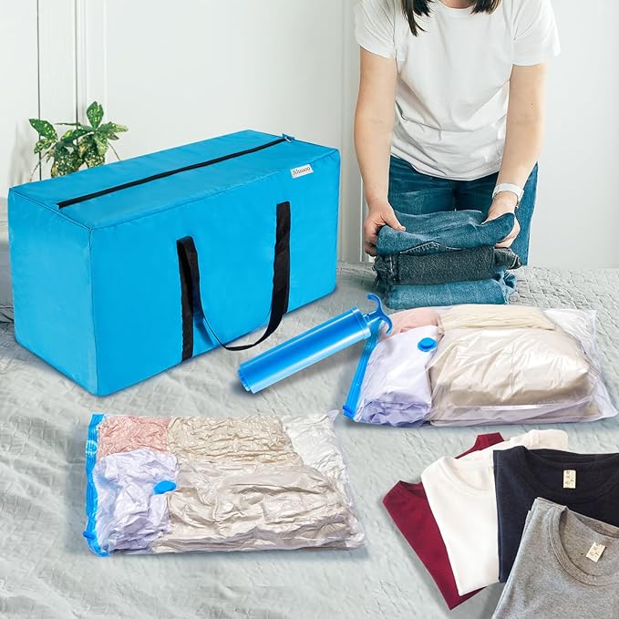 Extra Large Moving Bags Heavy Duty Space Saver Vacuum Storage Bag Vacuum Seal bags for Clothing Travel Packing bag Blue bags for Moving Vaccine Sealed Blue Storage Bag (4 Pack)