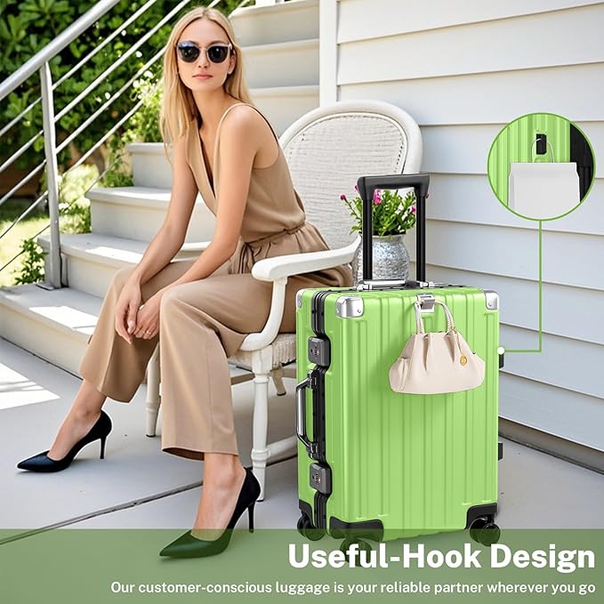Krute Carry On Luggage 20 inch Aluminum Frame Suitcase with Spinner Wheels No Zipper Hardshell PC+ABS Luggages TSA Lock Zipperless Suitcases