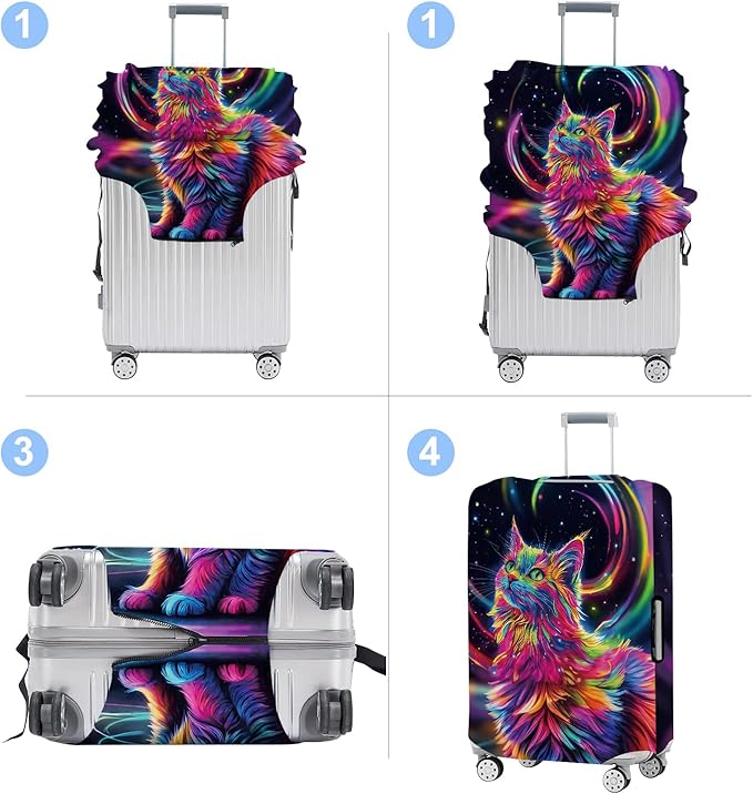 Cat Luggage Cover Washable Suitcase Protector Anti-Scratch,Stretchable Fit for 20-34Inch Luggage Durable Travel Bag Cover with Zipper Closure (M(24-26inch suitcase))