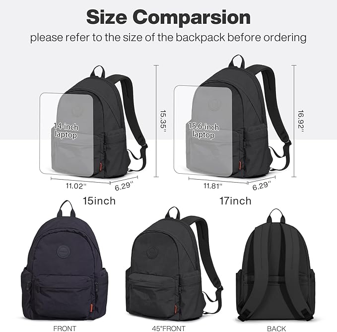 mixi Outdoor Lightweight Backpack Casual Carry On Laptop Backpack Travel Bookbag for Women Men, Water Resistant Durable Small Hiking Bag for Camping Weekender Sports College Work, 15 Inch, Black
