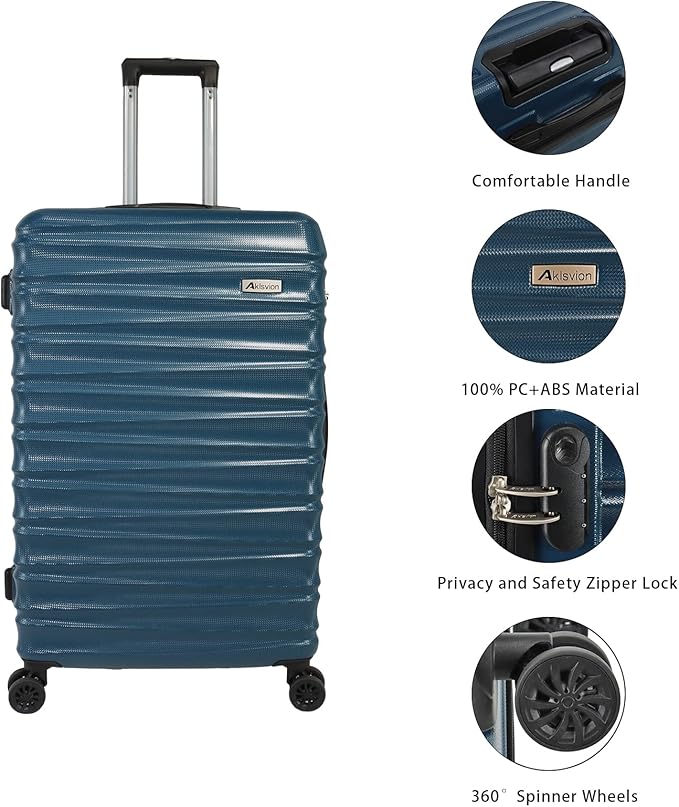 Luggage Sets 3 Piece(20/24/28)-Suitcase Set- Luggage with Wheels-PC + ABS Durable Lightweight Rotating hardshell suitcase 5PCS (Navy blue color)…