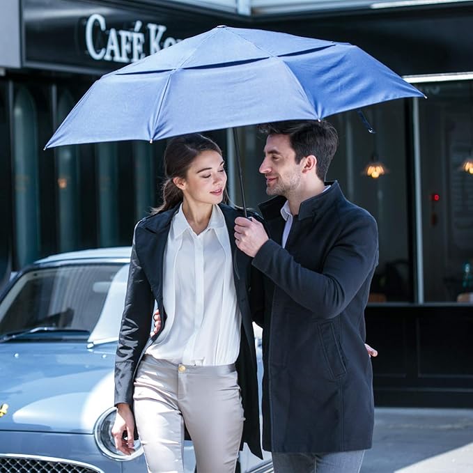 Stonehenge Large Travel Umbrella - Big 54 Inch Double Vented Canopy Folding Umbrella with Auto Open and Close Button (Gray)