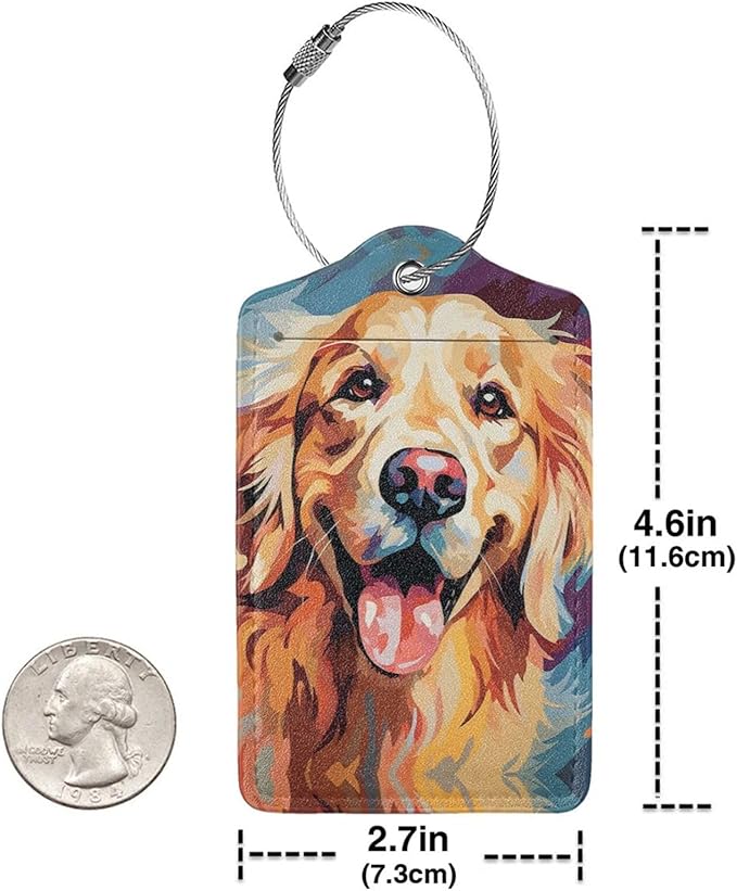 Dog Leather Luggage Tag with Stainless Steel Ring, Fun Name Id Card Cover Travel Bag Tag Set, Suitable for Travel Bag Luggage Women Men 2 PCS
