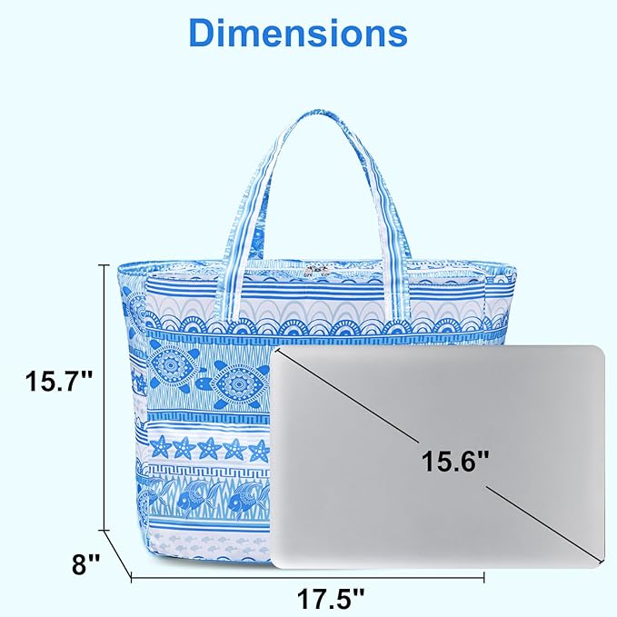 LEDAOU Beach Bag Waterproof Sandproof Women Tote Bag Pool Bag with Zipper for Gym Grocery Travel with Wet Pocket