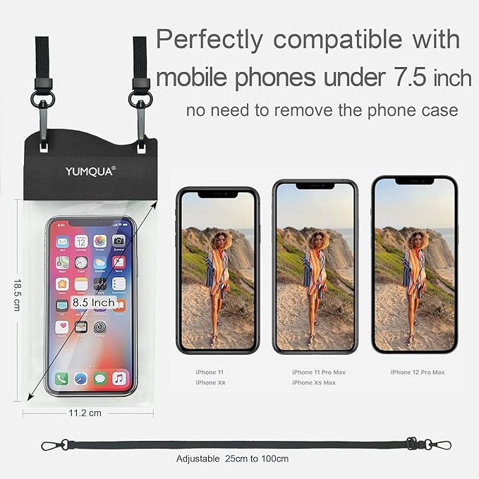 Large Waterproof Phone Pouch 2 Pack, IPX8 Waterproof Cell Phone Case Dry Bag Compatible with iPhone 15 14 13 12 Pro Max/Galaxy S23 Ultra S22 Pixel 4 XL Up to 7.5", Black+Army Green
