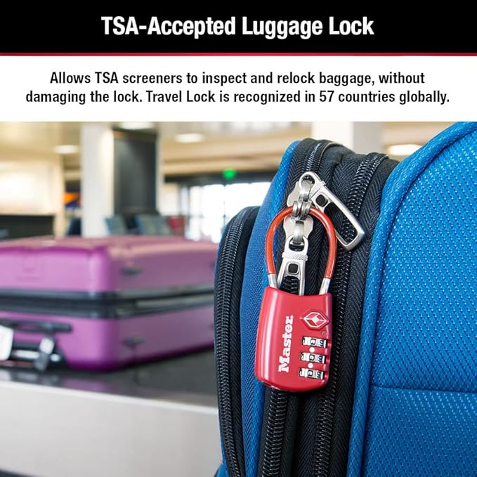 Master Lock Blue Set Your Own Combination TSA Approved Luggage Lock, Travel Zipper Padlock is Perfect for Suitcases, Bags, or Backpacks, 4 Pack, 4688BLUEC4