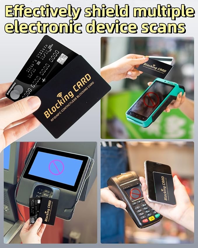 Aigee RFID Blocking Cards 6 Pack, Contactless NFC Debit Credit Card Passport Protector, One Card Protects Entire Wallet for Men and Women, New RFID Blocking Technology No Batteries Required (Black)